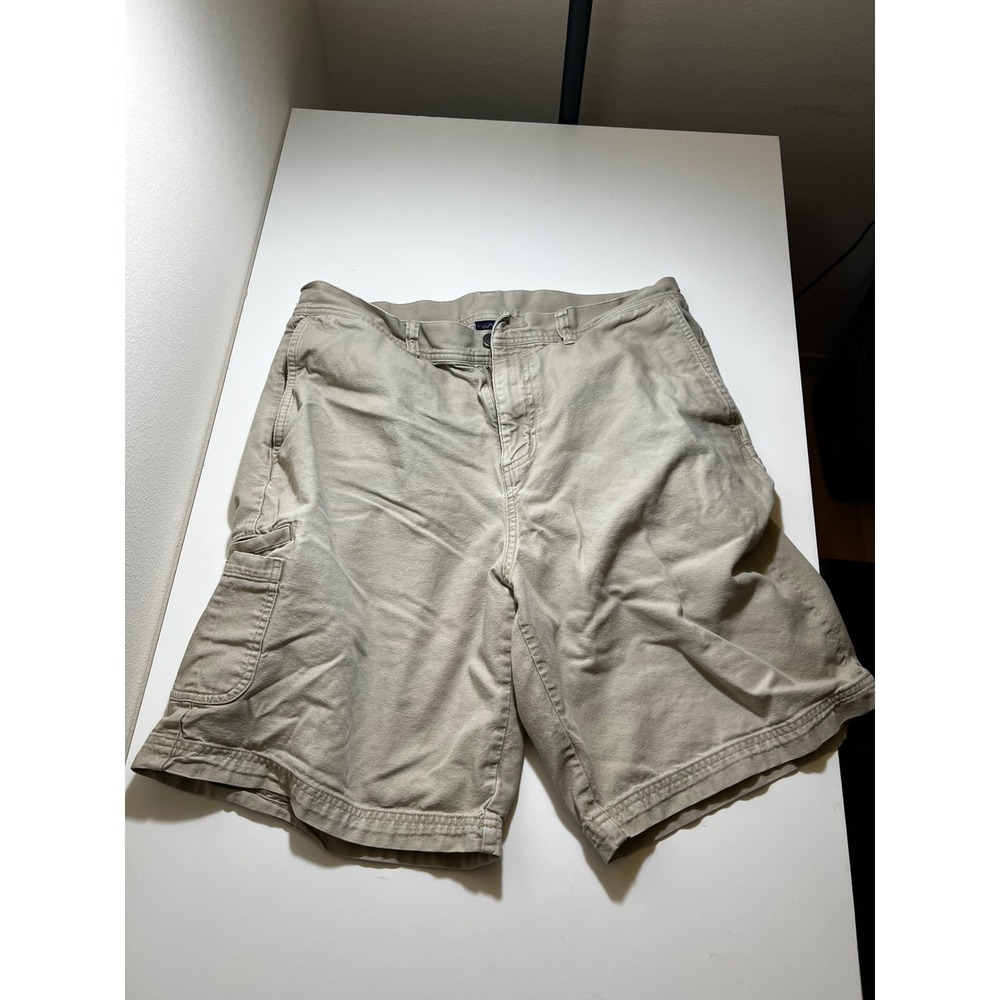 Patagonia Mens Organic Cotton Stand Up Short 34 Khaki Tan Canvas Cargo Pocket